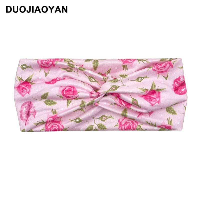 Wholesale Valentine's Day Printed Heart Elastic Cross Hairband