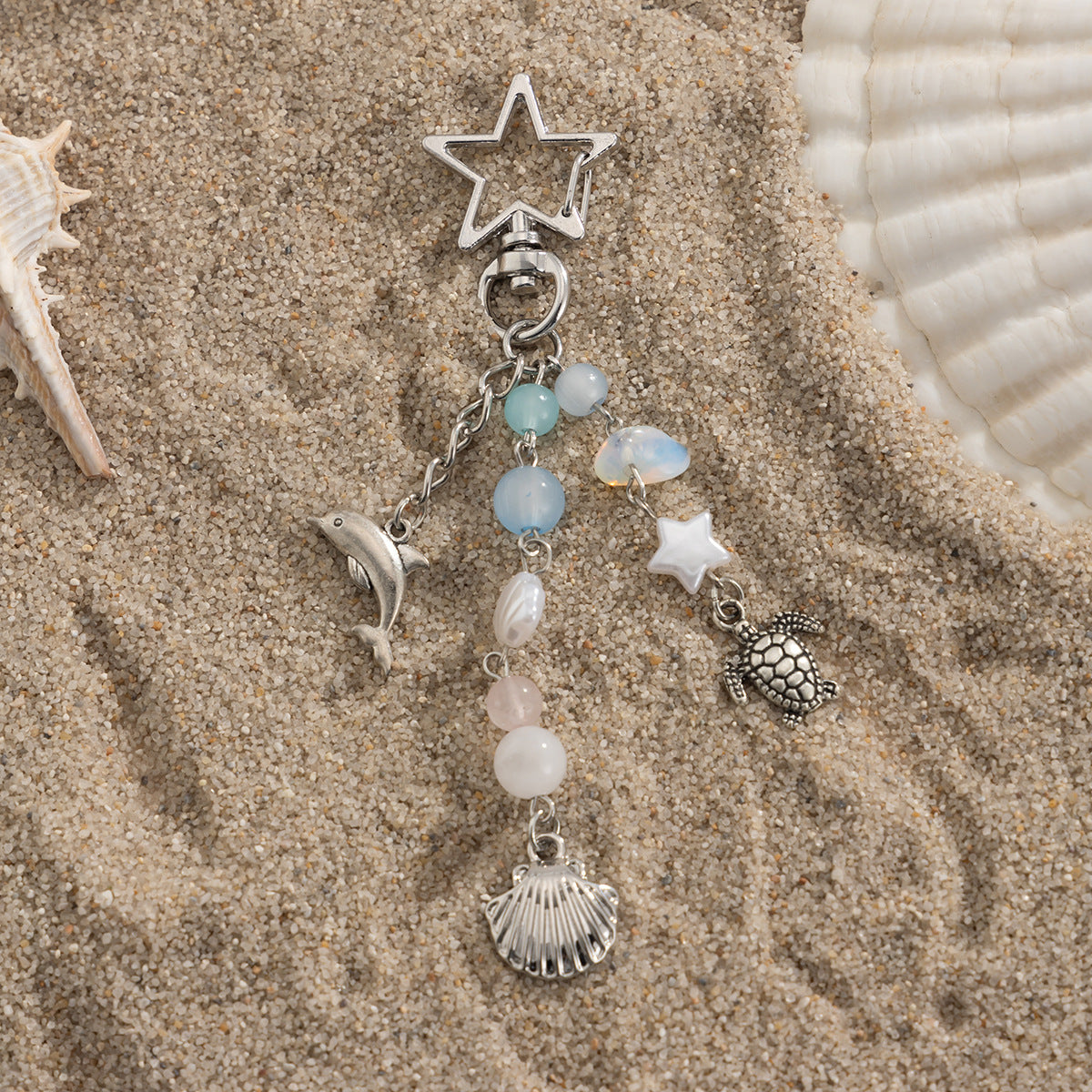Wholesale Ocean Holiday Style Dolphin Scallop Shell Turtle Irregular Crystal Pendant Keychain