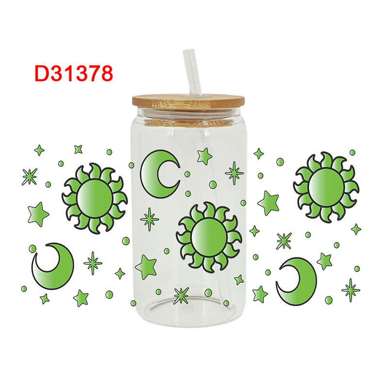Wholesale Colorful Sun Moon Planet 16oz Cup UV DTF Wraps