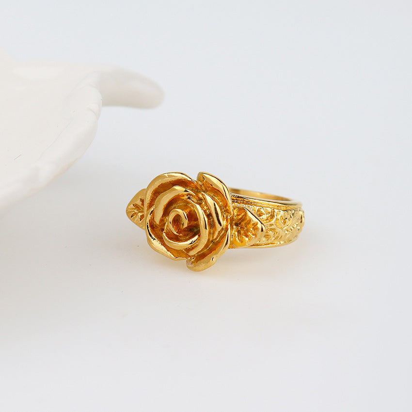 Wholesale Retro Three-dimensional Rose Little Girl Versatile Titanium Steel Ring