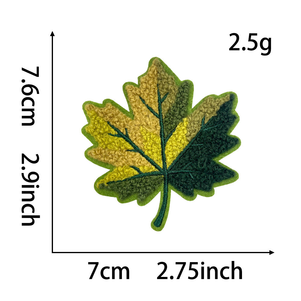 Wholesale Autumn Maple Leaf 7Cm Chenille Towel Embroidered Patch Iron On Applique For Shoes Hats DIY Fashion Accessory