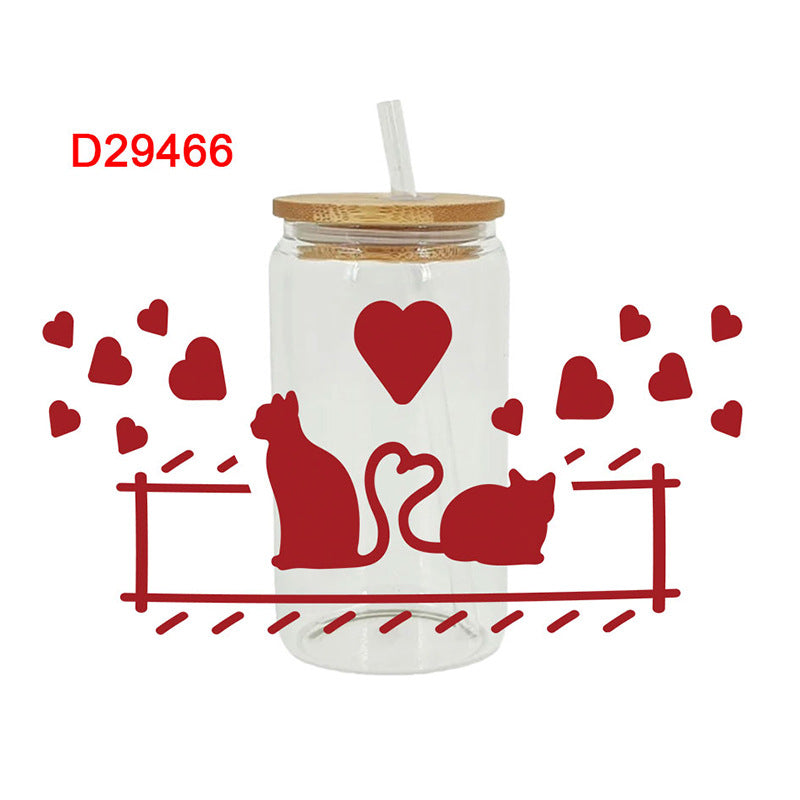 Wholesale Sweet Heart Valentine' s Day 16oz Cup UV DTF Wraps