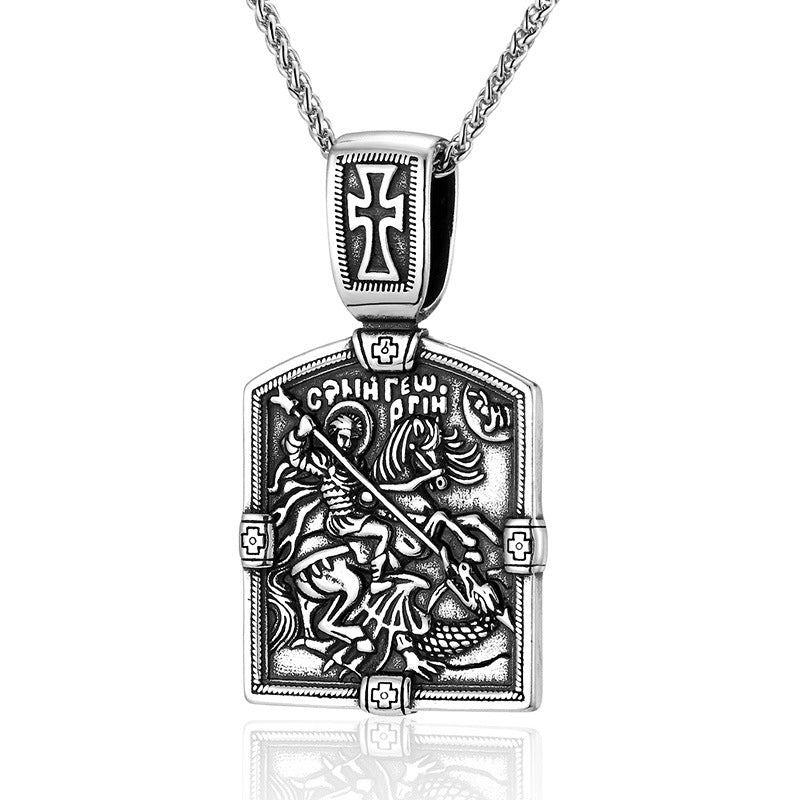 Wholesale Titanium Steel Cross Knight Card Pendant Necklace