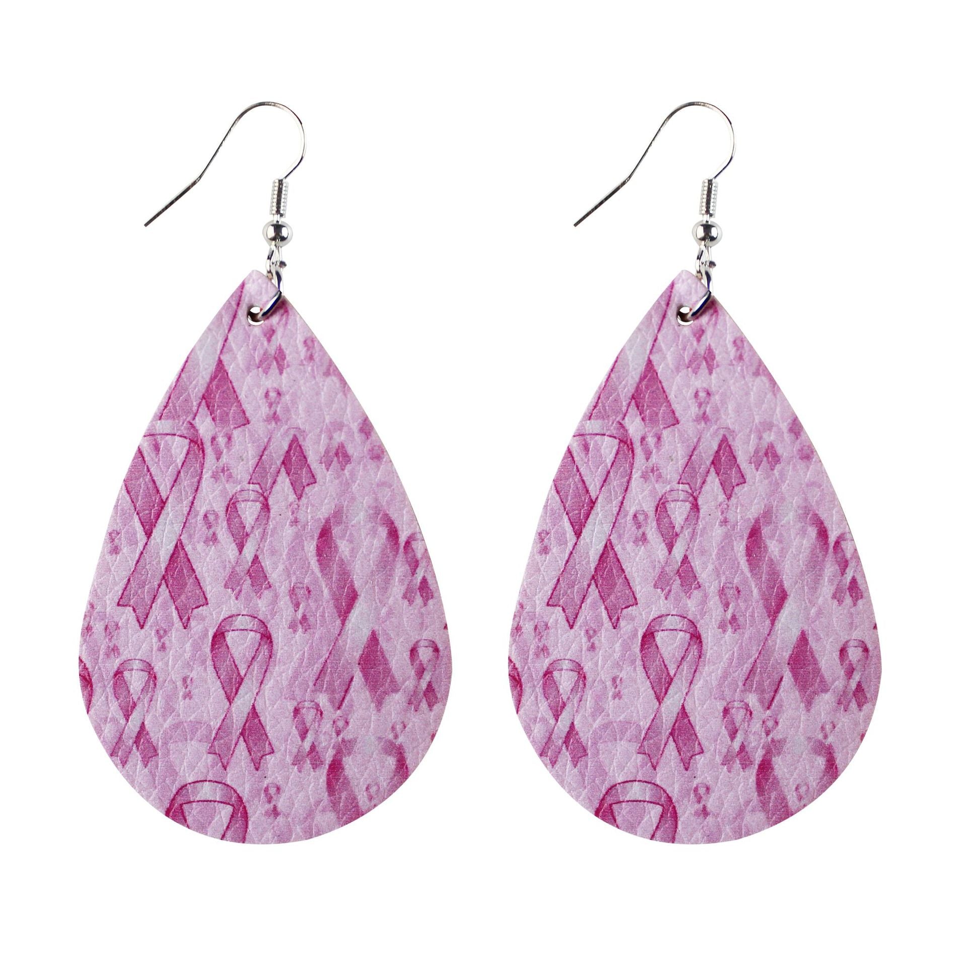 Wholesale  16 Pair Pink Ribbon Faux Leather Drop Earrings Women Breast Pendant Earrings