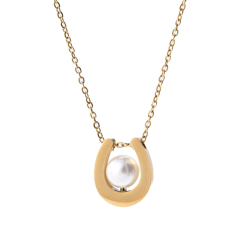 Wholesale U-shaped pearl stainless steel plated necklace