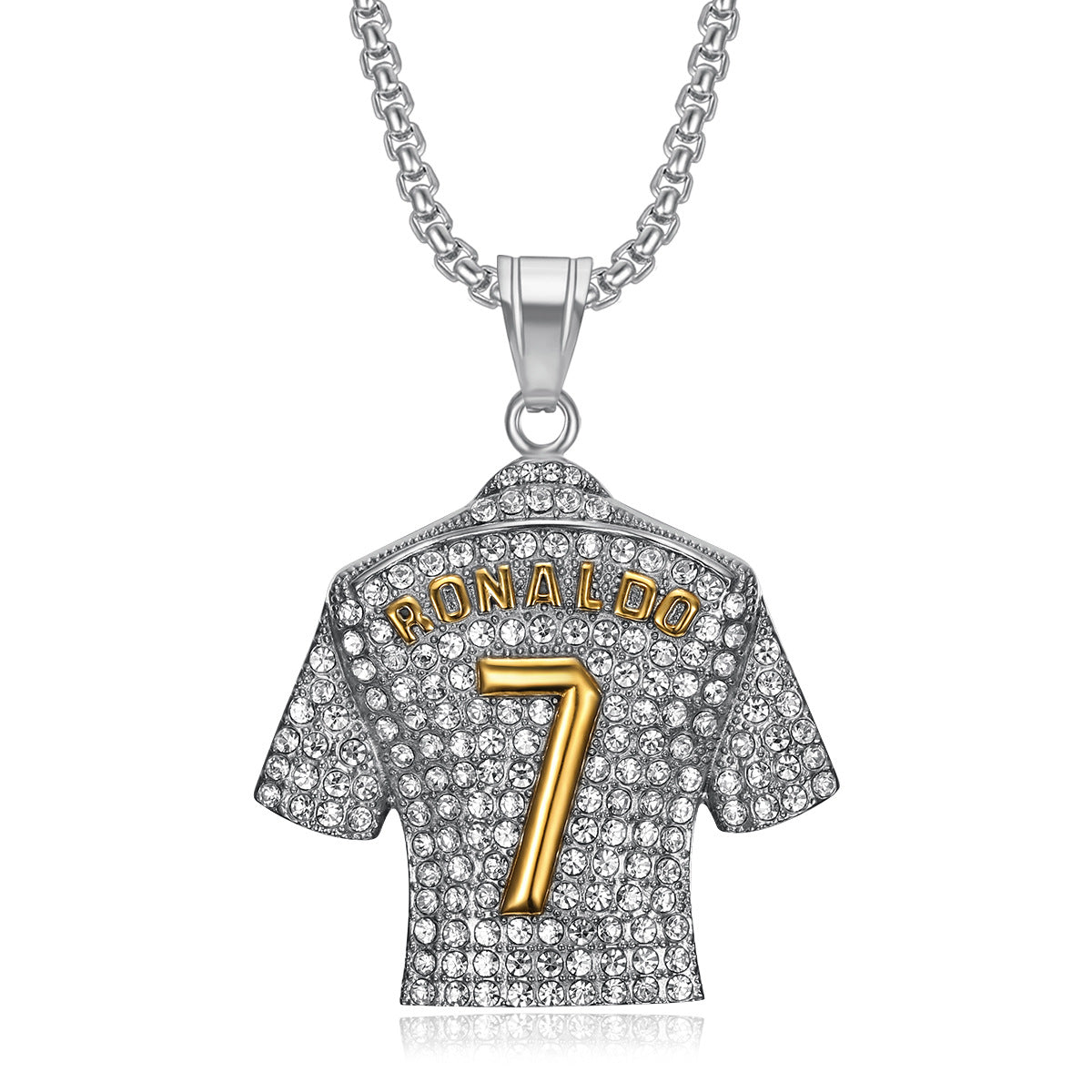 Wholesale HIPHOP titanium steel gold-plated diamond-embedded Jersey pendant necklace
