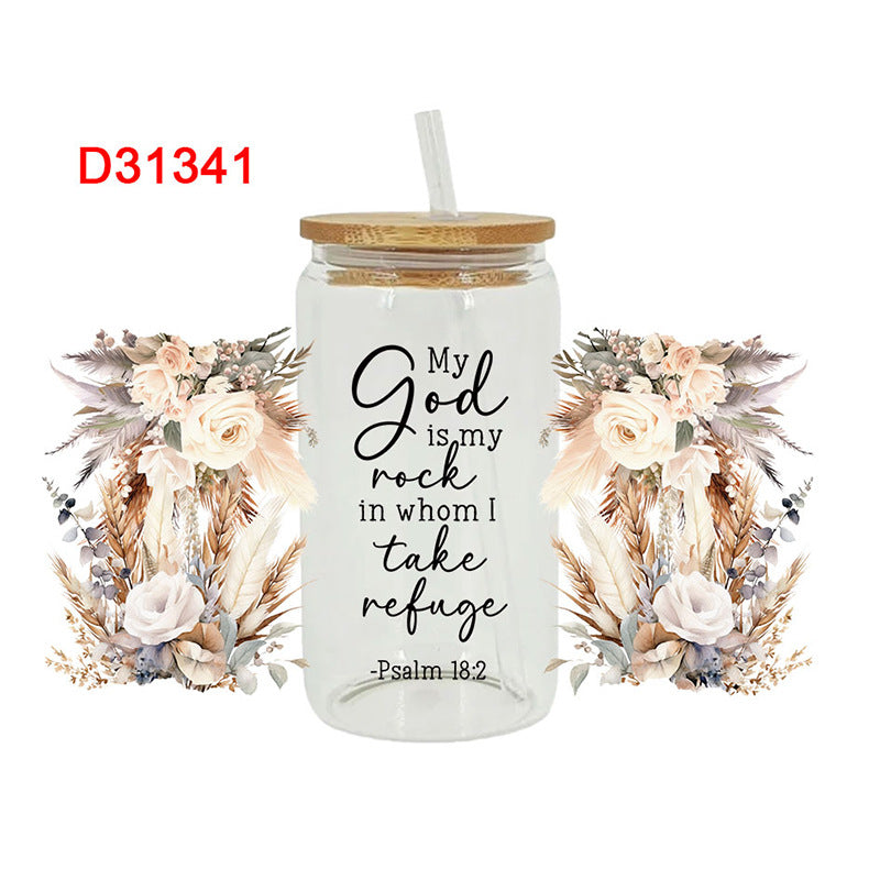 Wholesale Beautiful colorful flowers  16oz Cup UV DTF Wraps