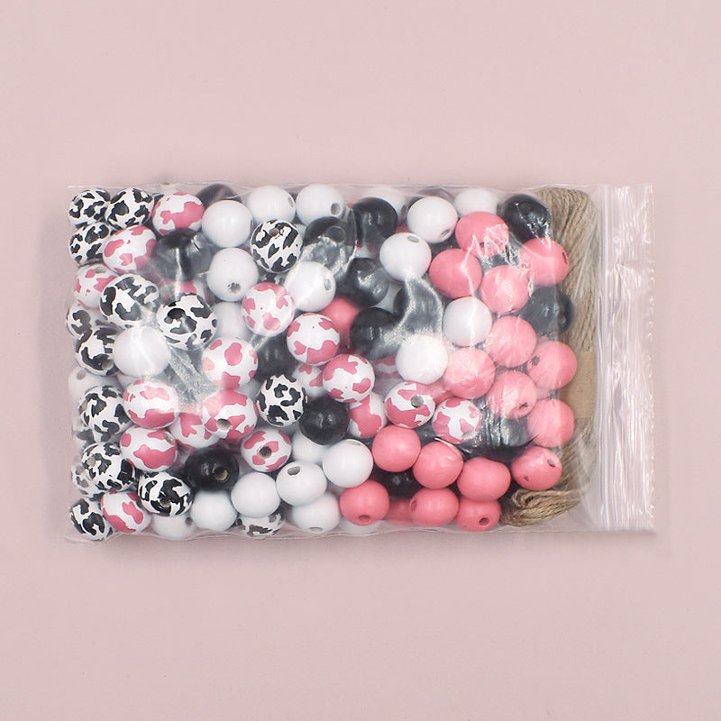 Wholesale 200PCS New 16MM Cow Print DIY Colored Wooden Round Beads