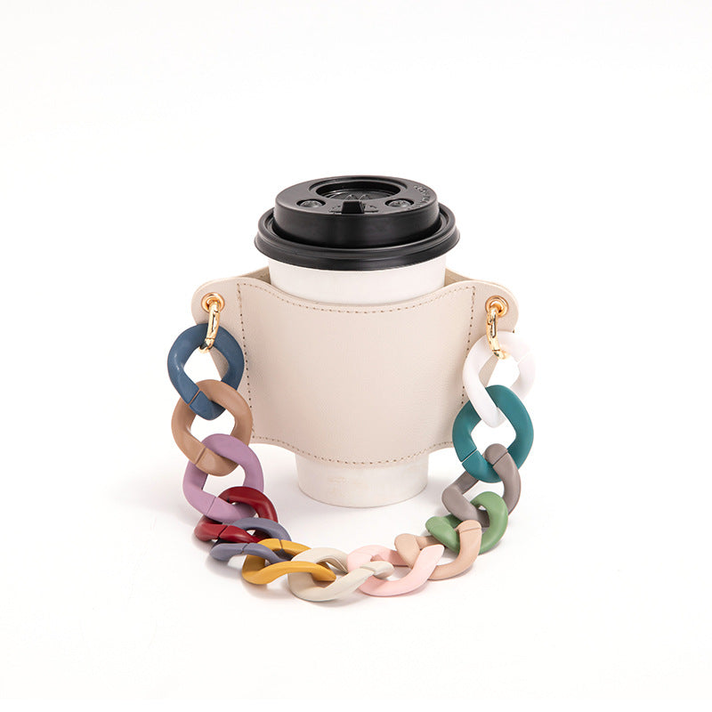 Wholesale PU Leather Anti-scald Heat Insulation Detachable Chain Cup Sleeve