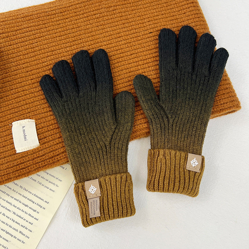 Wholesale Rainbow Gradient Color Autumn and Winter Knitted Fingerless Split Finger Touch Screen Warm Windproof Gloves