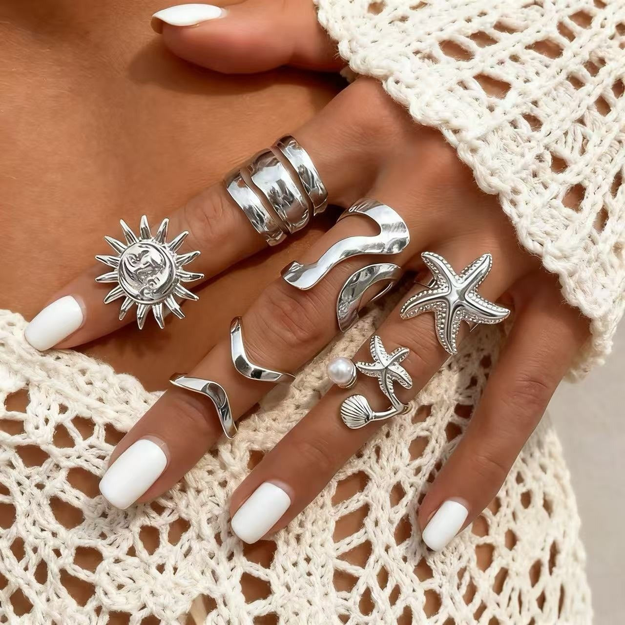 Wholesale Geometric Retro Irregular Diamond Set Ring Set