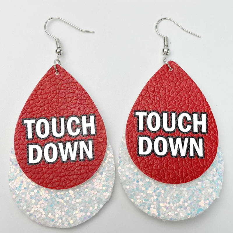 Wholesale 2 Pair/Pack Sports Rugby Field Cheer Leather Drop Shape Double Layer Earrings