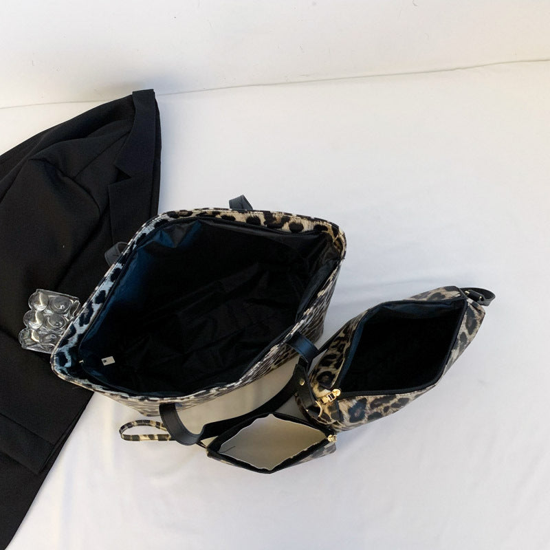 Wholesale PU Retro Leopard Print Shoulder Bag Large Capacity Tote Bag Set