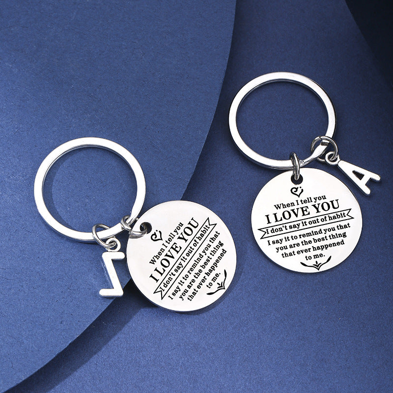 Wholesale Stainless Steel Titanium Steel Laser Engraving I LOVE YOU Letter Keychain