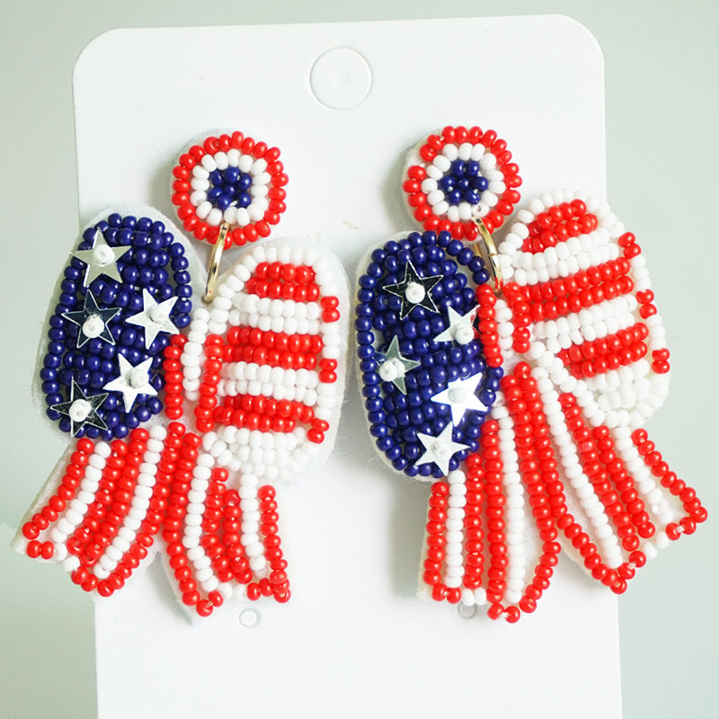 Wholesale 2 Pairs/Pack American Independence Day Rice Beads Handmade Earrings