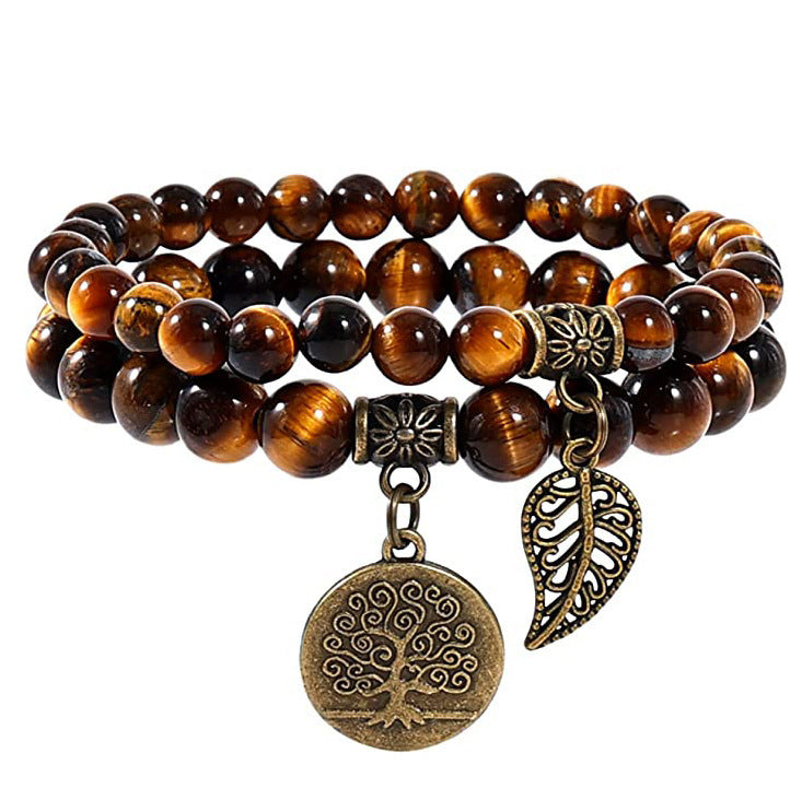 Wholesale Tree Of Life Leaf Pendant Bracelet Set Colorful Stone Beaded Jewelry For Everyday Wear Boutique Resale