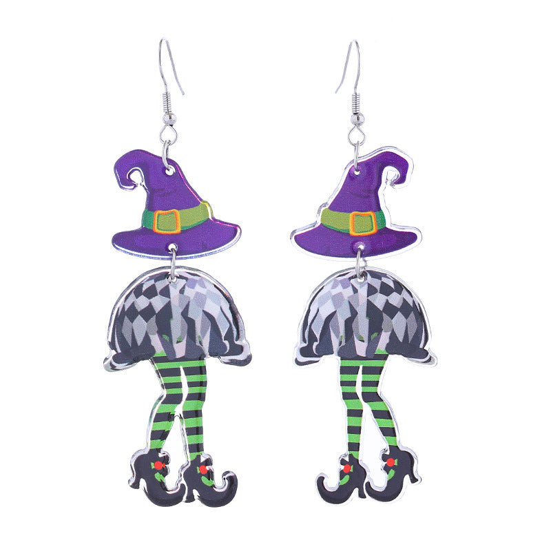 Wholesale Halloween cute funny long-legged witch ear Acrylic earrings