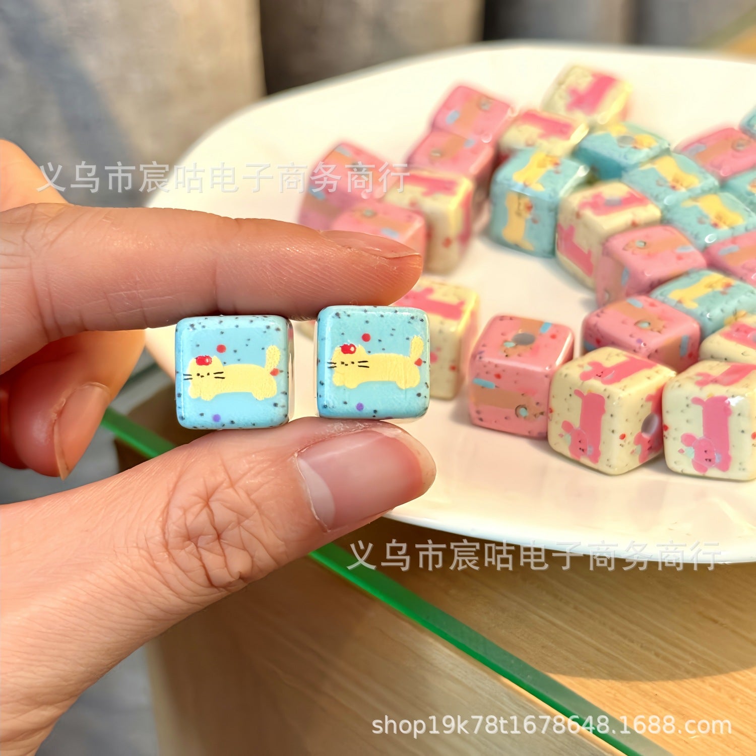 Wholesale 10pcs Cute Macaron Puppy Square Beads DIY Acrylic Beads