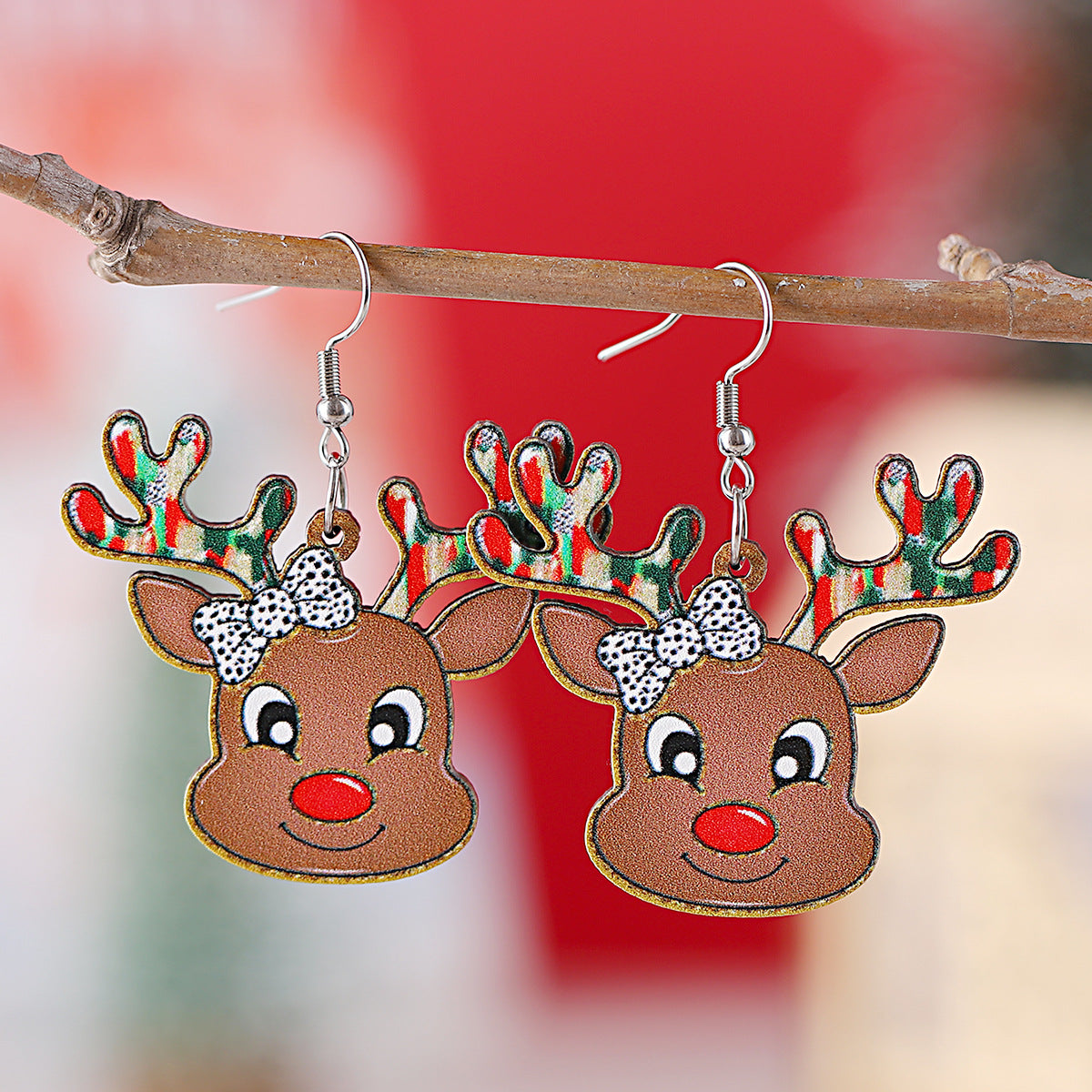 Wholesale Christmas Western Style  Elk Wooden Double-Sided Earrings
