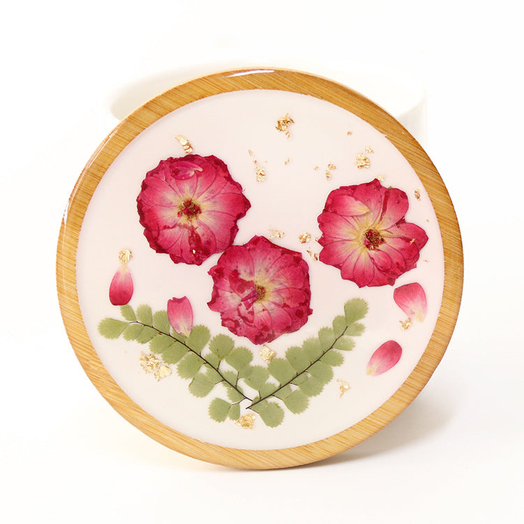 Wholesale 6pcs Resin Dried Flower Rose Conch Creative Ornaments Specimen Bamboo Coaster