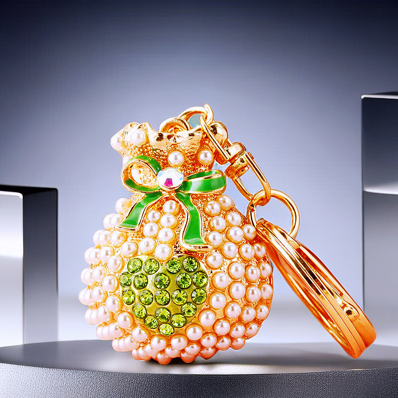 Wholesale Metal Pearl Heart Lucky Bag Keychain Cute Car Key Accessory Bag Charm For Women Gift