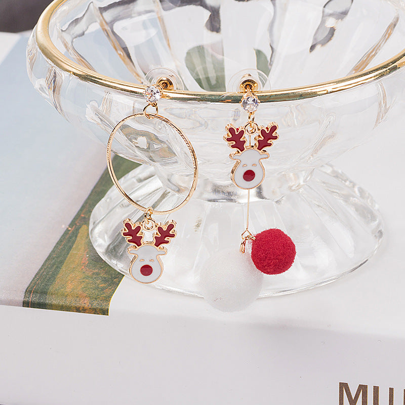 Wholesale 925 Silver Needle Christmas New Asymmetric Hair Ball Earrings