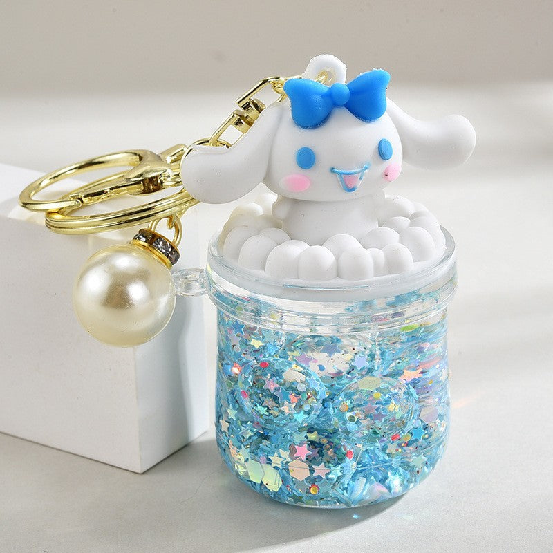 Wholesale Acrylic flowing sand bottle bag keychain
