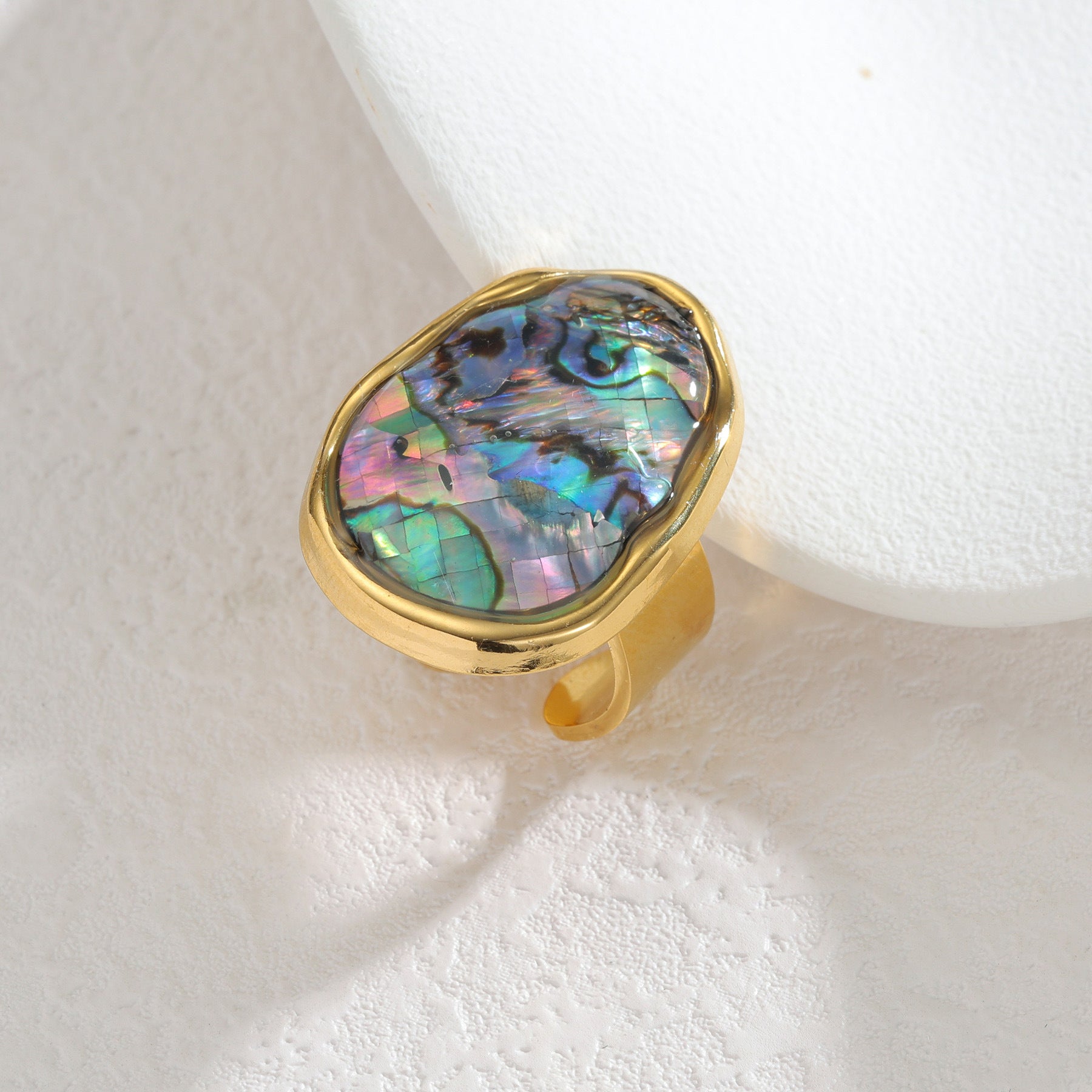 Wholesale French Retro Irregular Abalone Shell Ring Stainless Steel Geometric Jewelry Gift