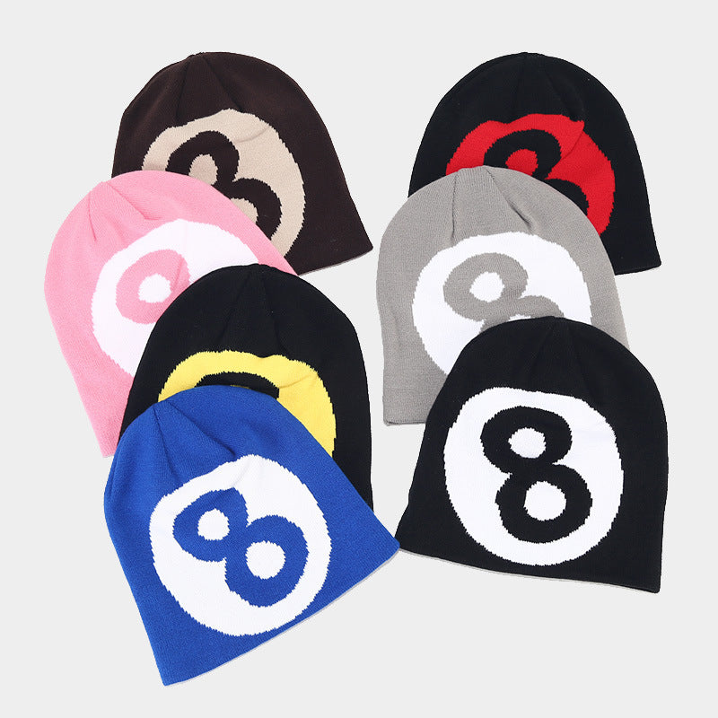 Wholesale Autumn Winter Black Size 8 Jacquard Wool Knit Hat