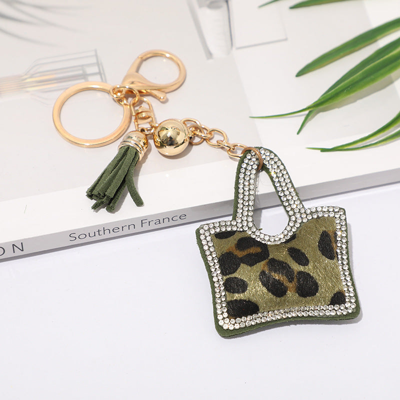 Wholesale Velvet Leopard Print Bags with Hot Diamond Keychains