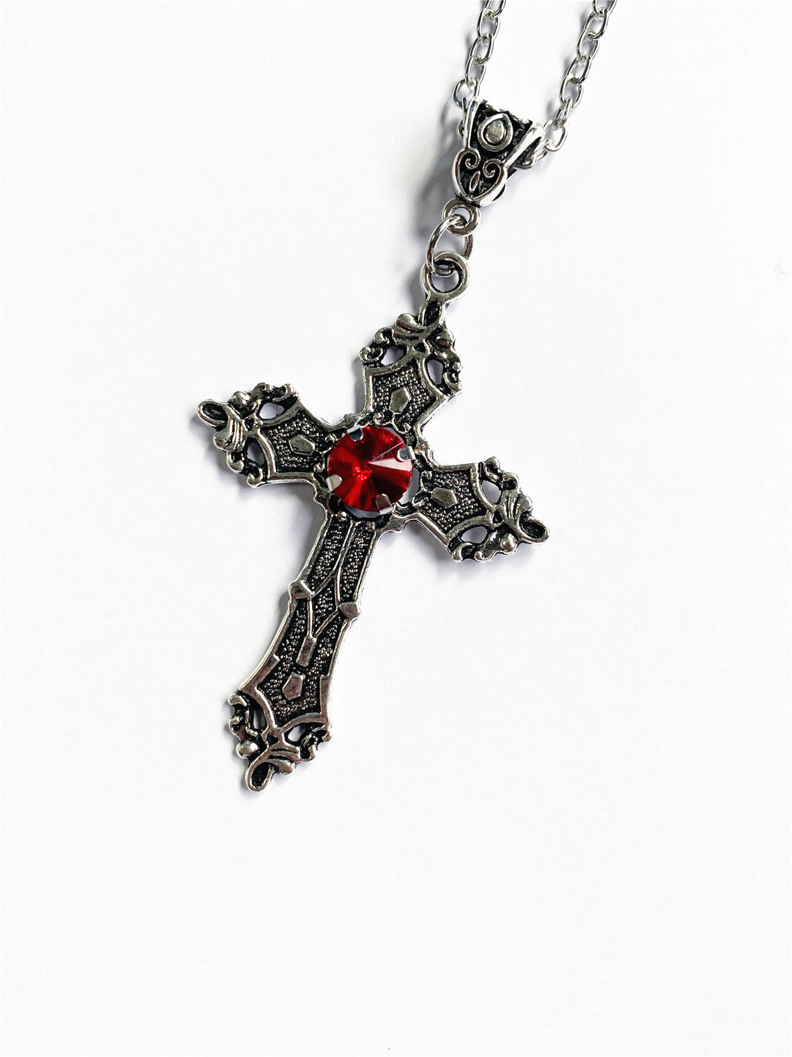Wholesale  Creative Flower Pattern Cross Diamond Necklace Gothic