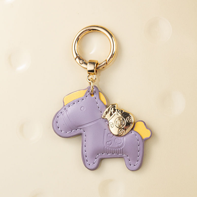 Wholesale Immediately get rich handmade cow leather car keychain pendant