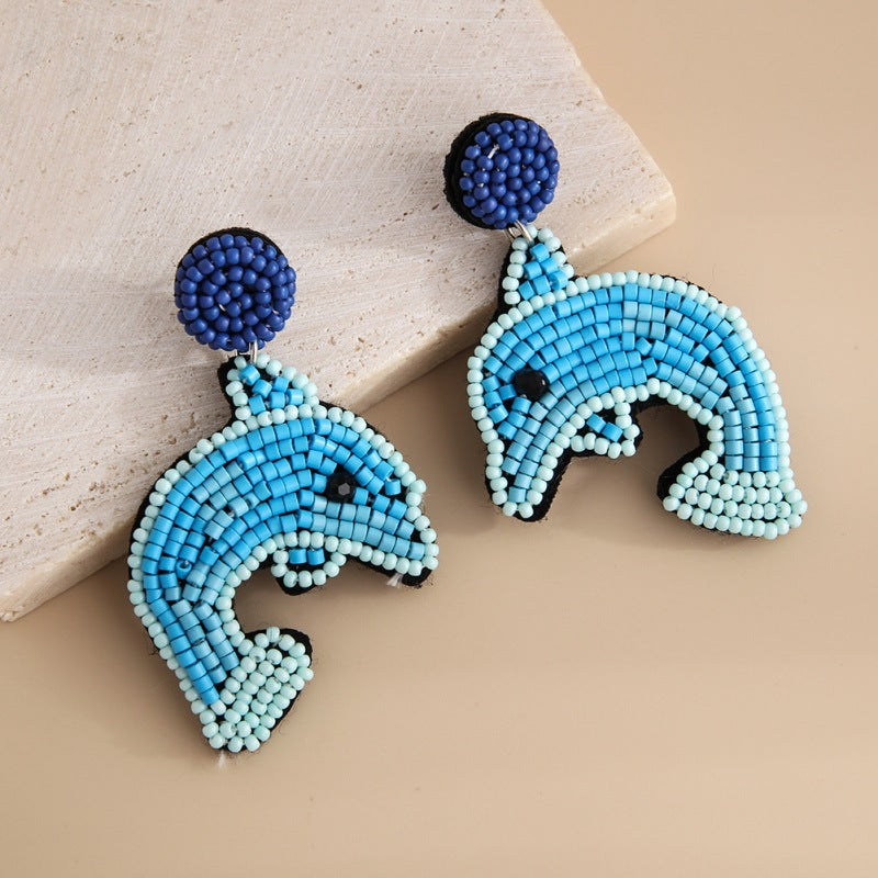 Wholesale Marine Biological Fabric Rice Beads Handmade Sea Star Shell Earrings