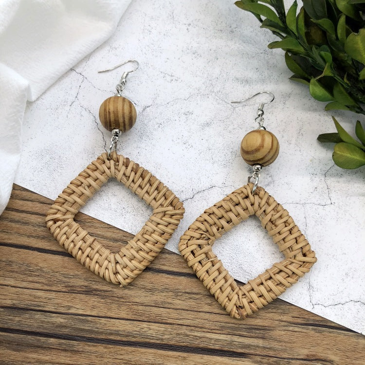 Wholesale Vintage Rattan Weaving Handmade Bohemian Earrings