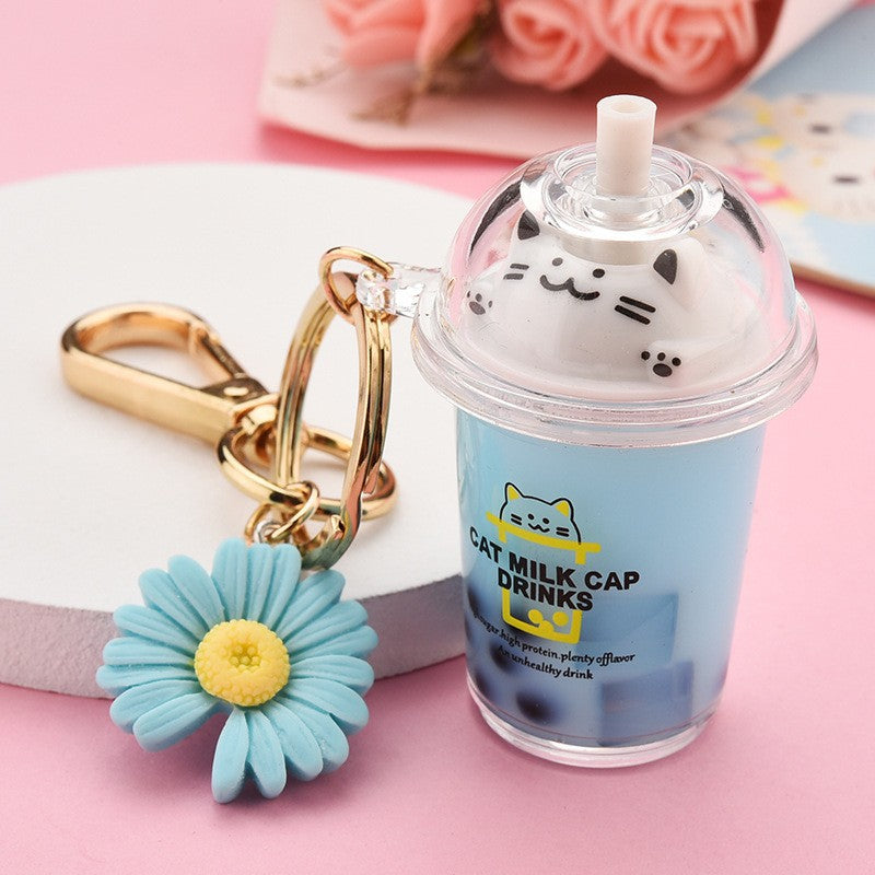 Wholesale Acrylic Creative Cute Milk Tea Cup Cat Bubble Tea Keychain