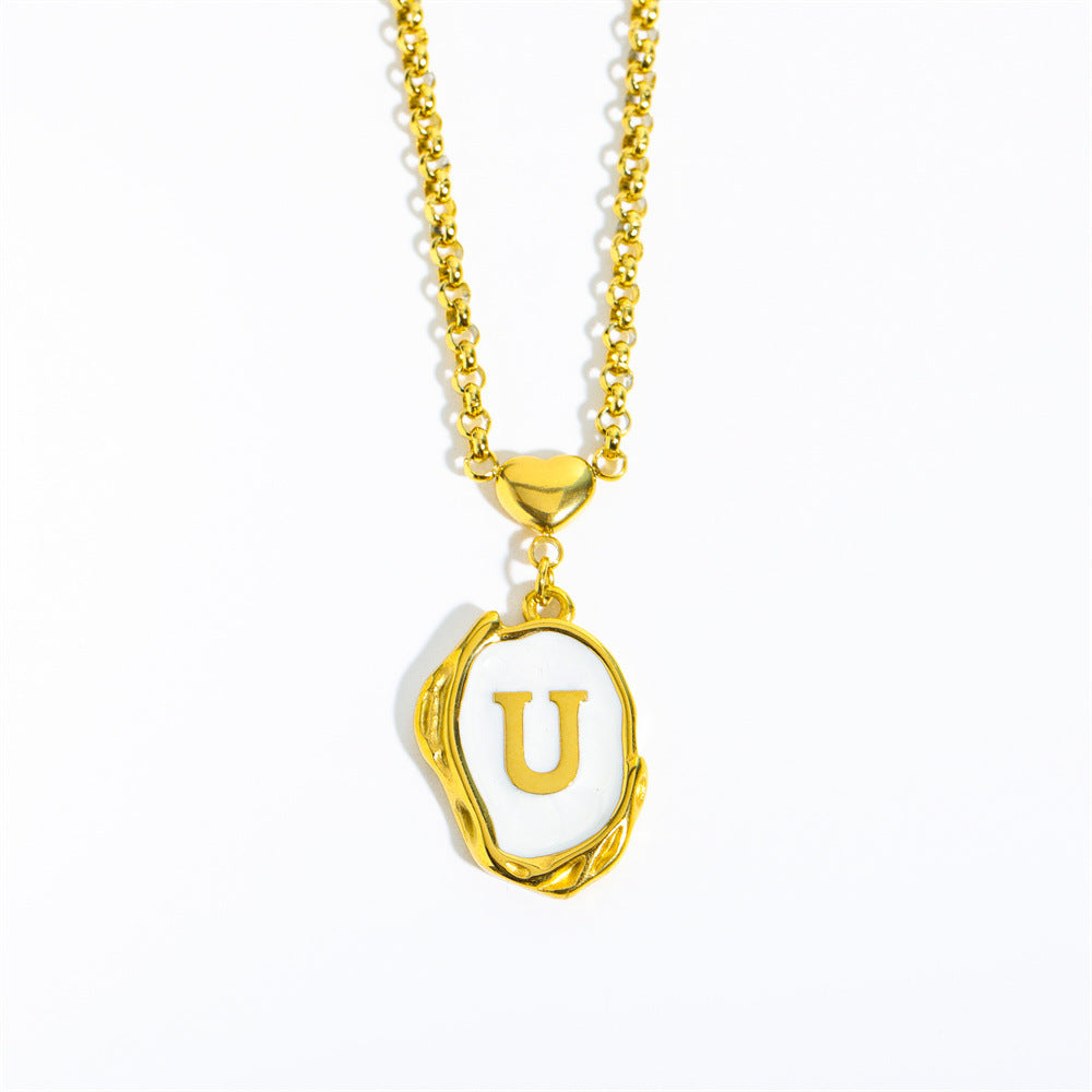 Wholesale 26 Letters Oil Dripping Three-dimensional 18K Gold Plated Stainless Steel Necklace