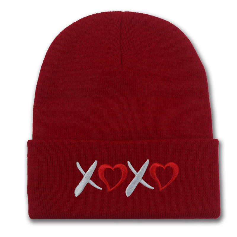 Wholesale Valentine's Day XOXO embroidery knitted hat for men and women couples autumn and winter warm wool hat leisure all-match cold hat tide