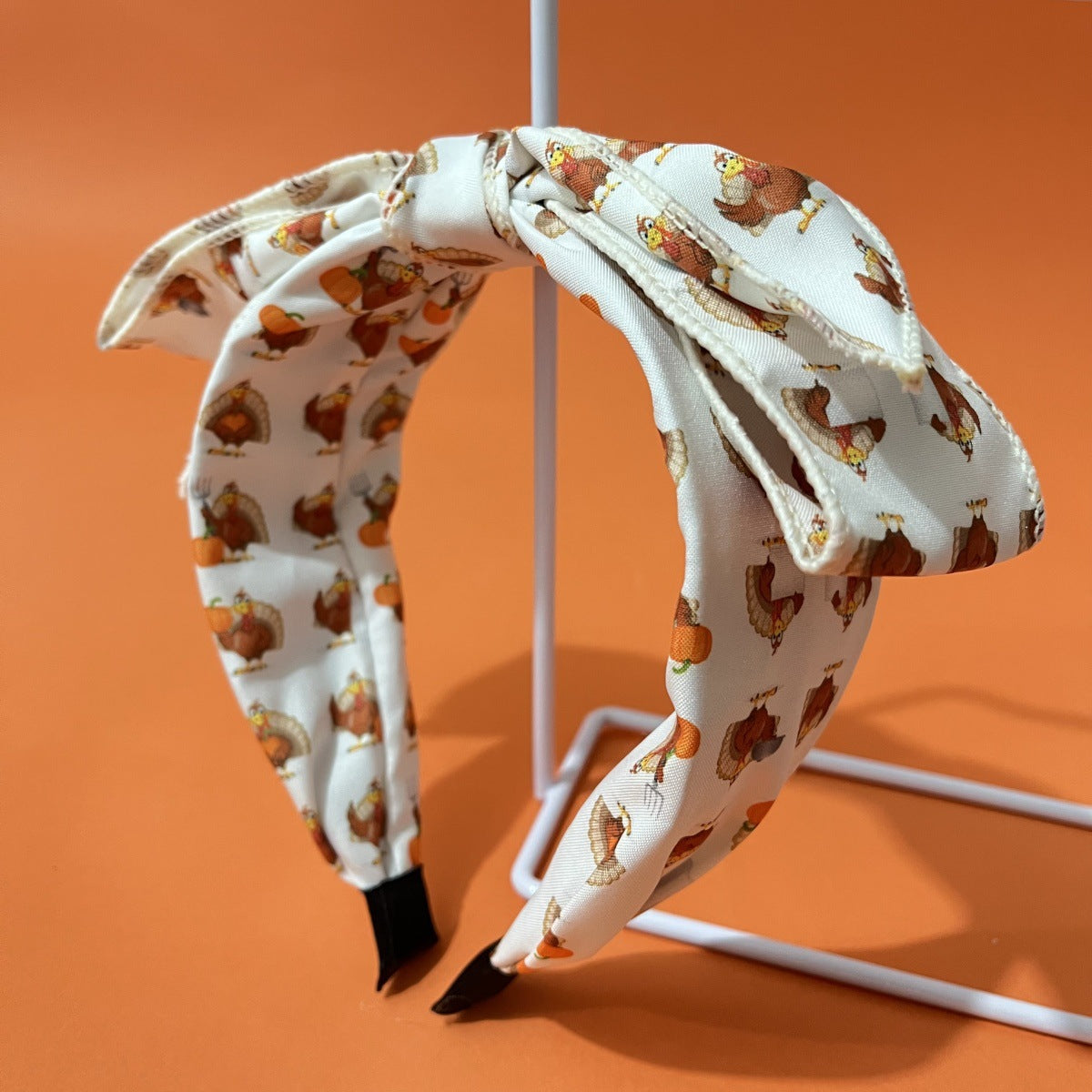 Wholesale Fabric Thanksgiving Pumpkin Maple Leaf Turkey Bow Headband