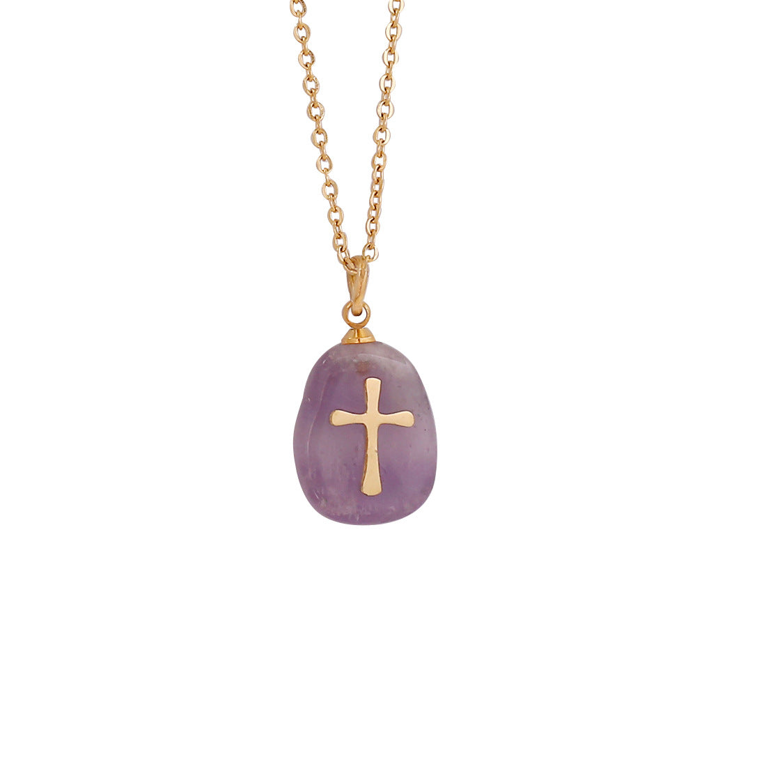 Wholesale natural stone cross necklace simple clavicle chain stainless steel necklace