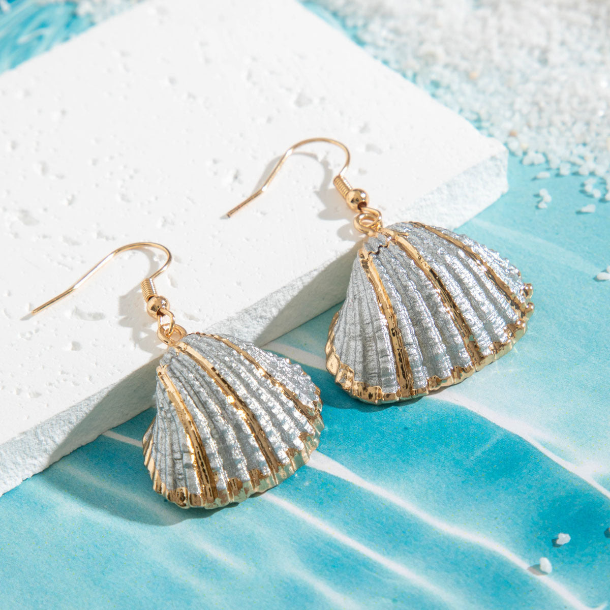 Wholesale 10pcs Summer beach style natural shell gold-plated earrings