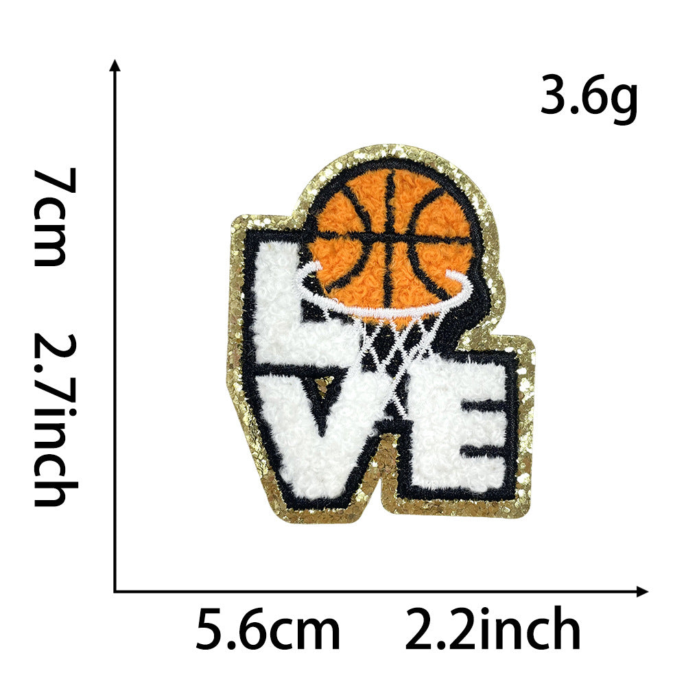 Wholesale Stylish Iron On Towel Embroidery Patches Sports Ball Design Gold Edge Glitter For Clothing Shoes Hats