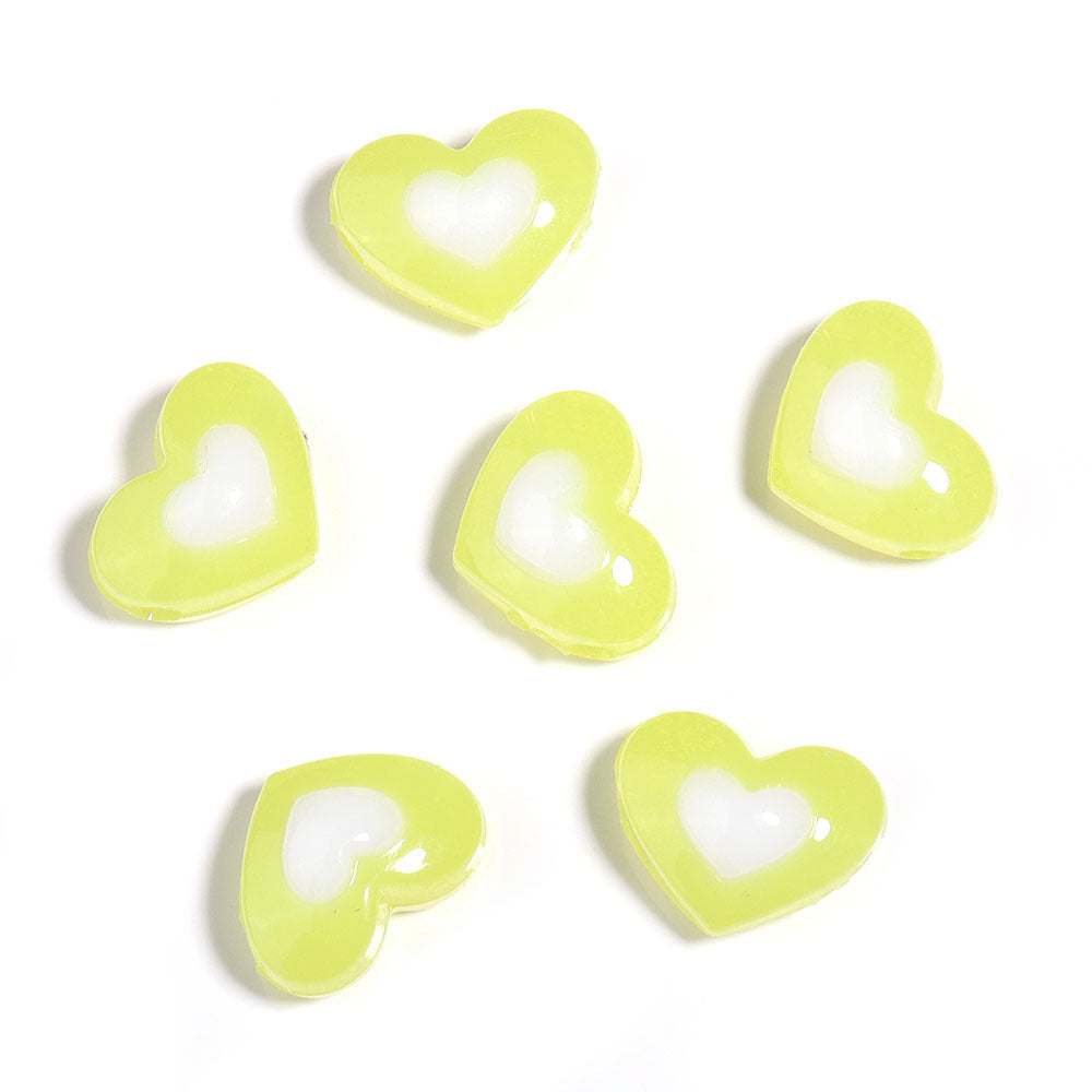 Wholesale 10pcs Jelly colored double-layer heart-shaped acrylic beads