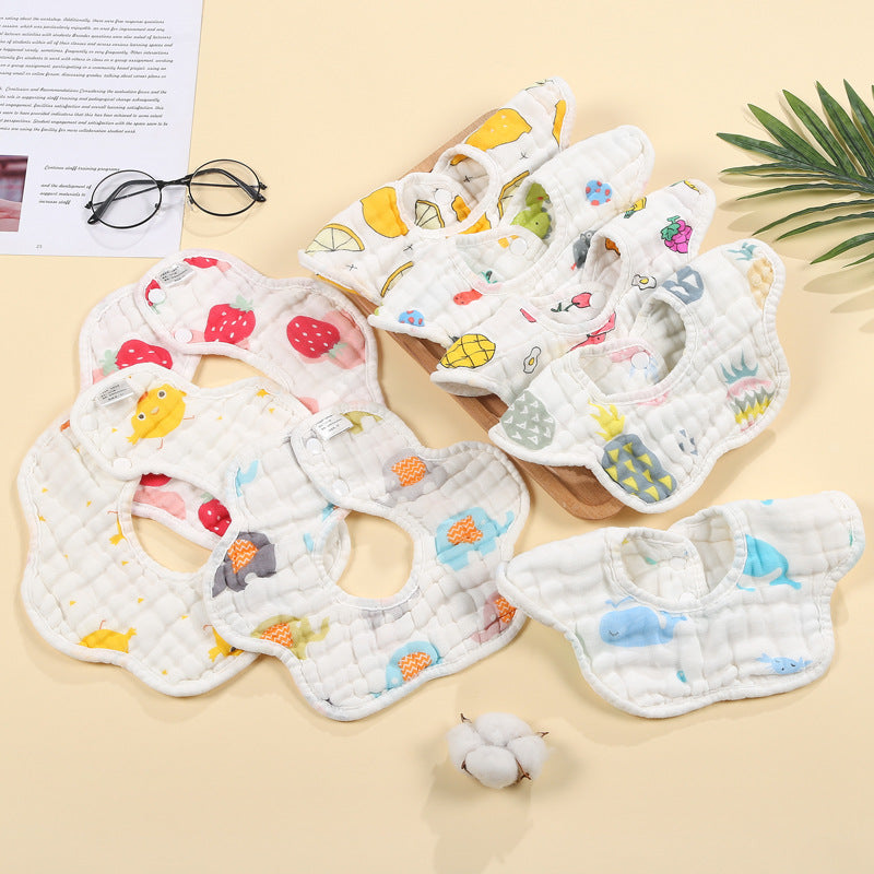 Wholesale Petal Bib Baby Bib 360 Degrees Eight-layer Gauze Bib Printed Baby Cotton Bib