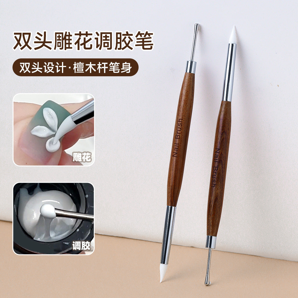 Wholesale Manicure double-headed multifunctional carving pen Japanese style glue scraper embossed painting powder sandalwood pen holder manicure tool