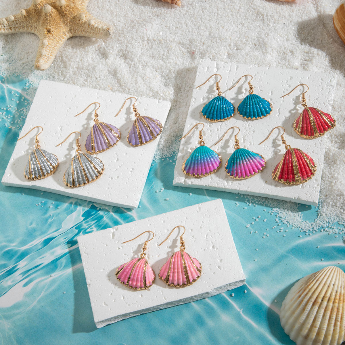 Wholesale 10pcs Summer beach style natural shell gold-plated earrings