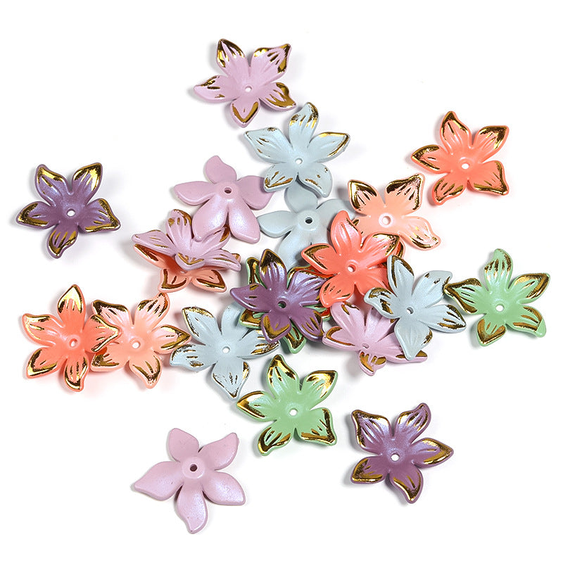 Wholesale 400pcs/Packed with Gold-rimmed Five-petal Acrylic Flower Holder with Center Hole Beads
