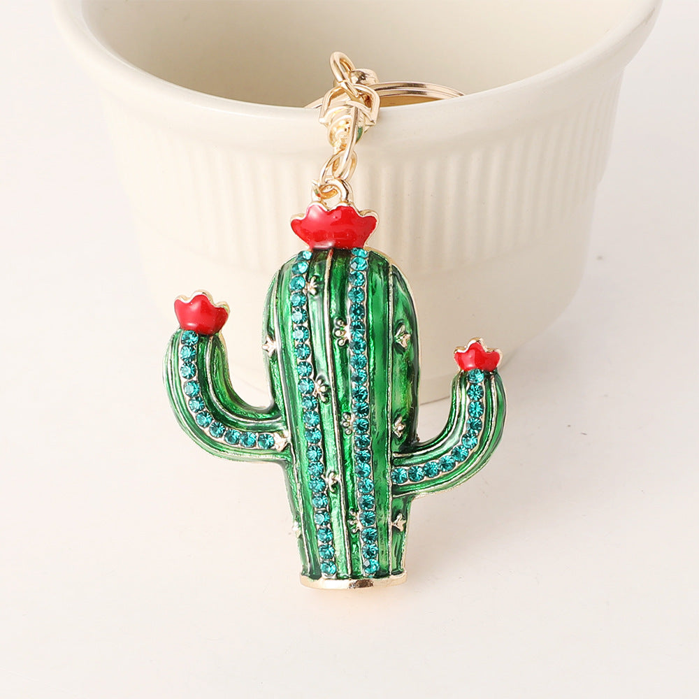 Wholesale Handmade Diamond Encrusted Alloy Cactus Keychain