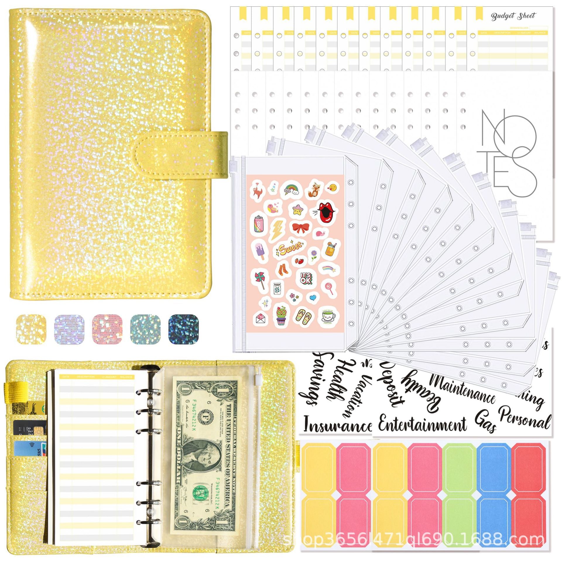 Wholesale A6 Leather PU Loose Leaf 12 Piece Zipper Bag Notebook