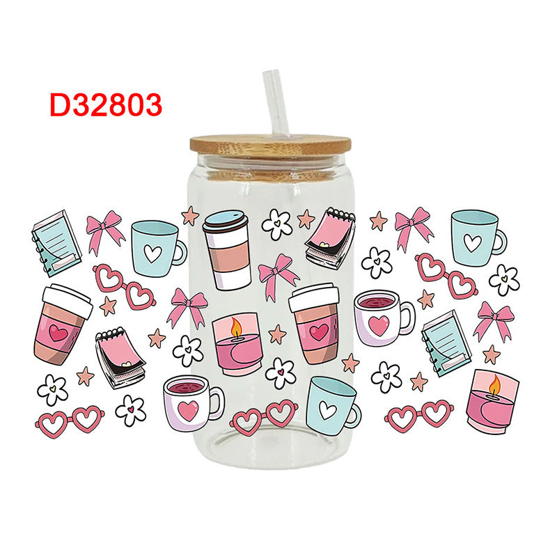 Wholesale Pink books and stationery  16oz Cup UV DTF Wraps