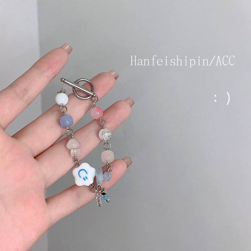 Wholesale Ice Translucent Color Heart Beaded Bow Bracelet